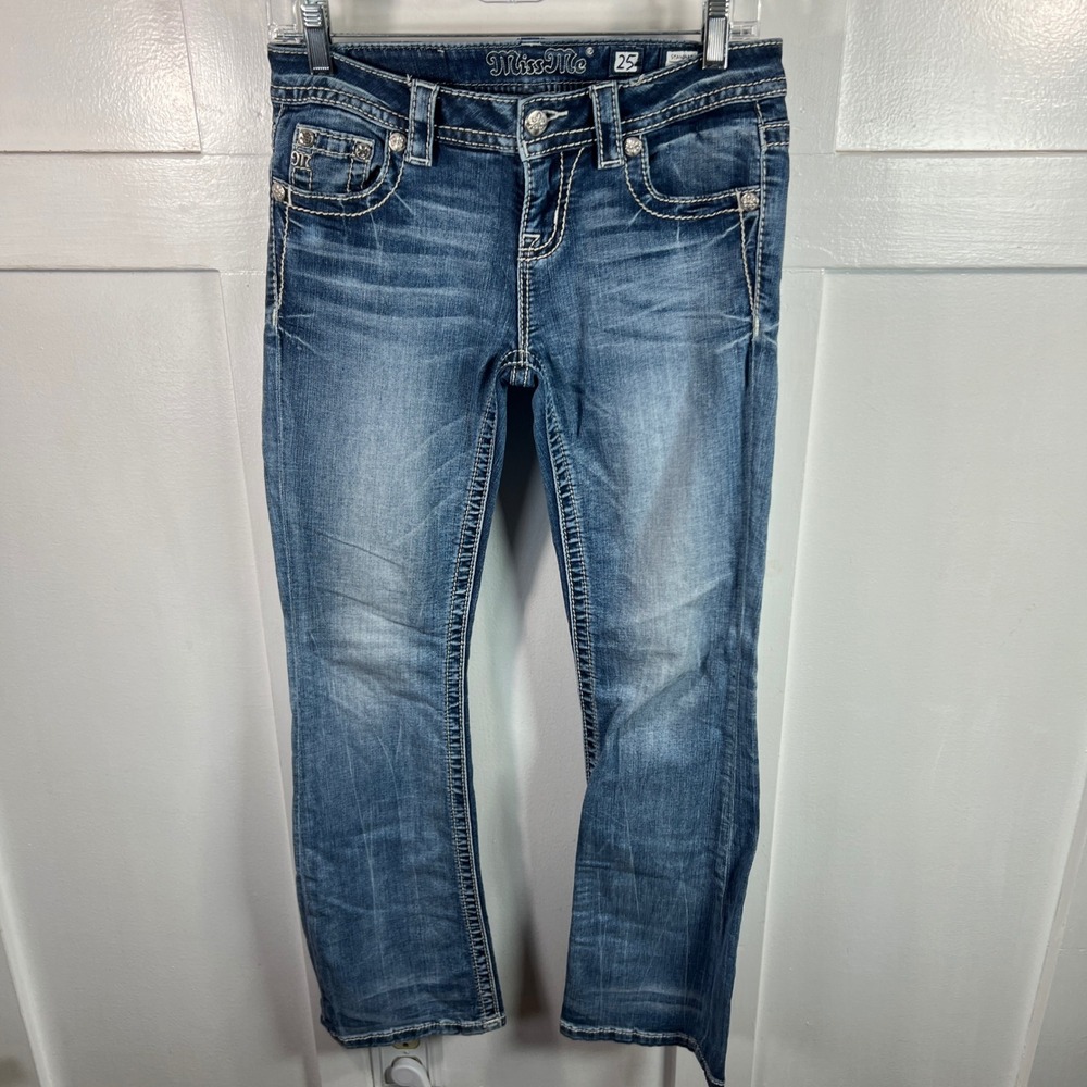 Miss Me Standard Bootcut Jeans Blue Medium Wash Embroidered ME3066BR Size 25